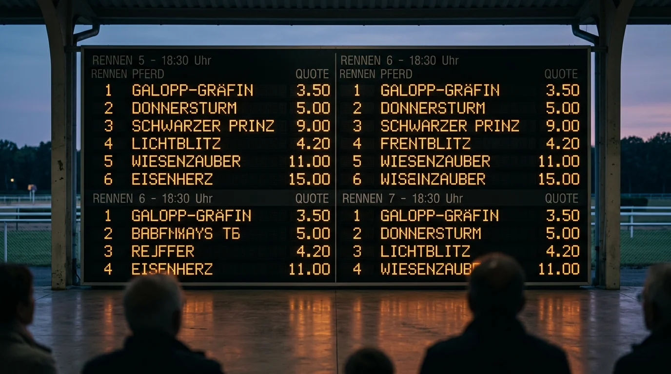 Quoten-Tableau mit Eventualquoten und Festkursen am deutschen Turf