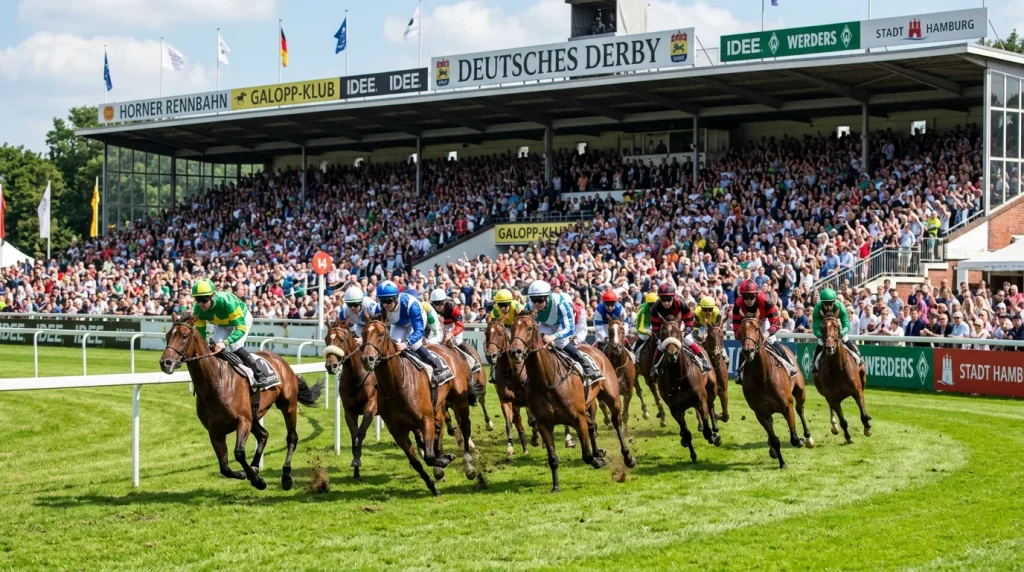 Derby-Tag in Hamburg-Horn mit Starterfeld auf der Galoppbahn