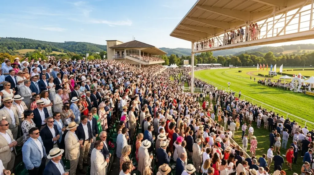 Publikum und Tribüne während der Grossen Woche in Baden-Baden-Iffezheim