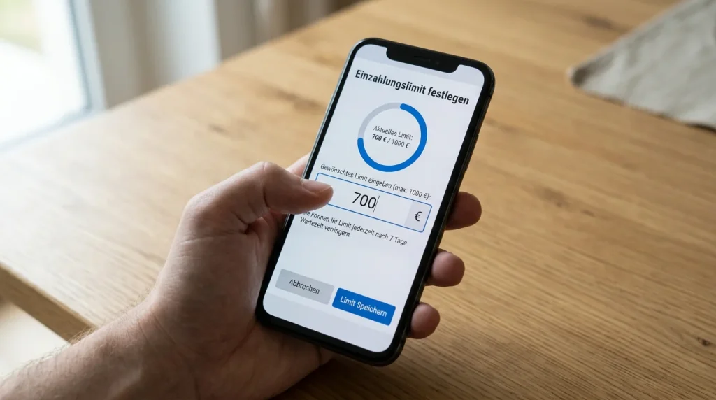 Online-Wettkonto mit Einzahlungslimit und LUGAS-Statusanzeige