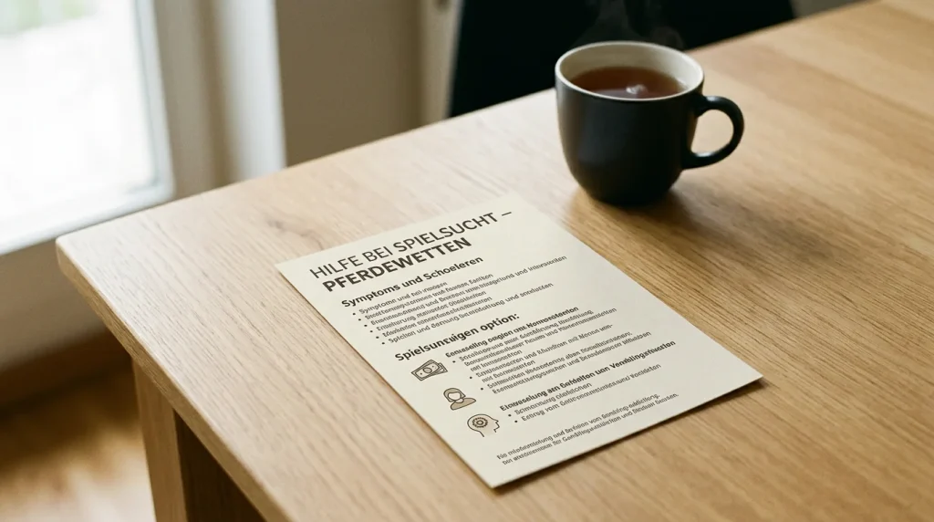 Informationsflyer der BZgA zur Spielsucht-Beratungshotline auf einem Tisch